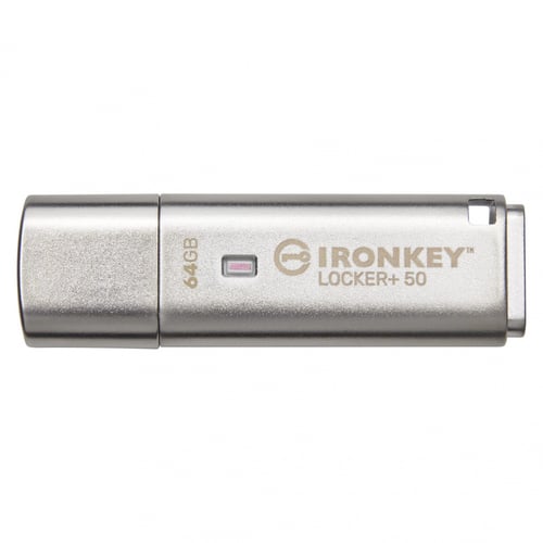 Memoria USB 64GB Kingston IKLP50/64GB, Locker+50, XTS-AES-USBTOCLOUD, color plata