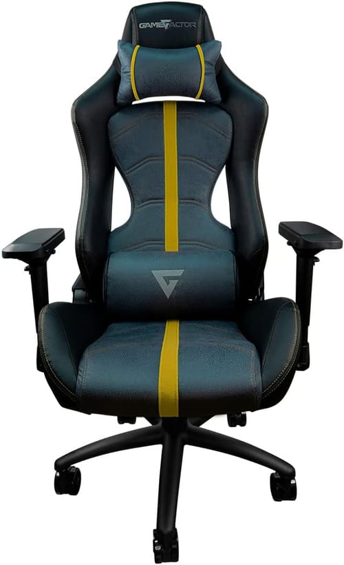 Silla Game Factor CGC650-YE / Tela / Estructura Metálica / Descansa Brazos Ajustable 4D /Reclinable / Cojín Lumbar Y Cuello / Color Negro-Amarillo
