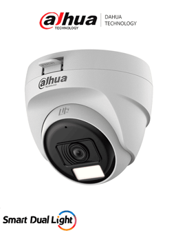 Camara Domo Dahua DH-HAC-T1A51N-U-IL-A 5MPX Serie Cooper/Lente 2.8MM/106°/Iluminacion Dual Inteligente/Microfono Incorporado/IR 25M + 20M Luz Calida/Plastico/Interior