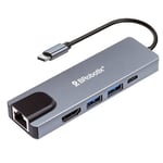 Docking Station Brobotix 5 en 1 USB V3.0 Tipo C a HDMI/ USB V3.0 X2/ USB Tipo-C/ RJ45 Gigabit/ Plata, 6000694