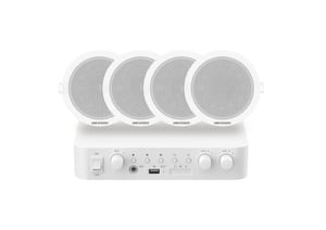 Kit De Audio Ambiental Hikvision DS-QAE0KA60206-4 / Amplificador Bluetooth 60 W / 4 Altavoces De Plafón De 6 W / Sistema 100 V-70 V / Color Blanco