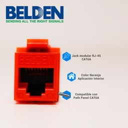 Conector Modular Jack RJ45 CAT6A Belden AX104152 Estilo Keyconnect Naranja