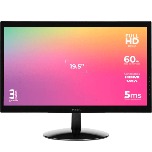 Monitor 19.5" Acteck AC-933865 Captive Vivid SP195 Led/ 60HZ/ 5MS/ HDMI/ VGA/ DC/ Inclinacion/ Negro