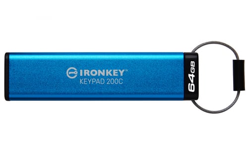 Memoria USB-C 64GB Kingston IKKP200C/64GB Ironkey Keypad 200C, USB Tipo C/IP68/Color Azul