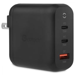 Cargador de Pared Getttech GBD-WC70B de Carga Rápida GaN/70W/2xUSB-C/USB-A/Negro