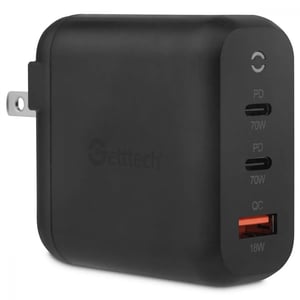 Cargador de Pared Getttech GBD-WC70B de Carga Rápida GaN/70W/2xUSB-C/USB-A/Negro