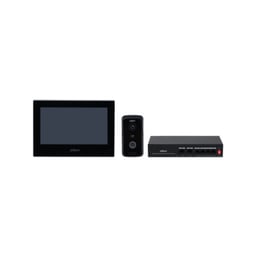 Kit De Videoportero Dahua DHI-KTP03 / 2MP / Monitor De 7" / Frente De Calle IP65 Con Visión IR / Apertura Remota / Control De 1 Puerta / Switch PoE De 4 Puertos 10/100 / 2 Puertos Uplink / Color Negro