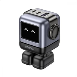 Cargador 65W Ugreen RobotGAN/3 Puertos de Carga Rapida/2 USB-C/1 USB-A/Pantalla LED/Color Negro-Gris/15570B