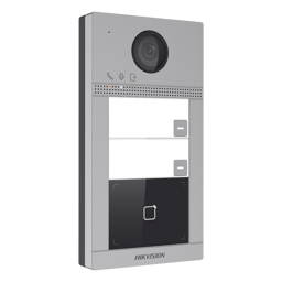 Videoportero IP Hikvision DS-KV8213-WME1(C) de 2MPX/Llamada y Apertura Remota desde App Hik-Connect (Requiere Monitor)/PoE/IP65/IK08/2 Departamentos/Apertura con Tarjeta/Soporta 2 Puertas/Hasta 6 Monitores/129° de Visión
