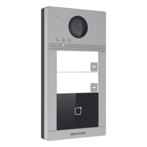 Videoportero IP Hikvision DS-KV8213-WME1(C) de 2MPX/Llamada y Apertura Remota desde App Hik-Connect (Requiere Monitor)/PoE/IP65/IK08/2 Departamentos/Apertura con Tarjeta/Soporta 2 Puertas/Hasta 6 Monitores/129° de Visión