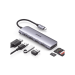 HUB USB-C 6 en 1 Ugreen 20956A 3 Puertos USB 3.0, Lector Tarjeta SD + Micro SD, Chip de Ultima Generacion, Caja de Aluminio