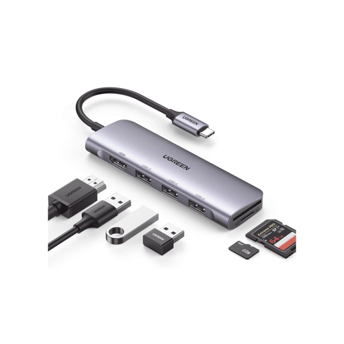 HUB USB-C 6 en 1 Ugreen 20956A 3 Puertos USB 3.0, Lector Tarjeta SD + Micro SD, Chip de Ultima Generacion, Caja de Aluminio