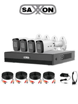 Kit IP SAXXON SUA-KIT/XVR1E04-I 5 CANALES IP CON DETECCIÓN DE MOVIMIENTO Y 4 CÁMARAS B20M 2.8MM 100°
