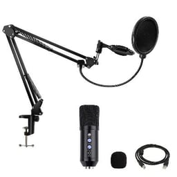 Kit Microfono Alambrico Brobotix 263908/ Incluye Soporte de Brazo/ Control de Volumen/ Cable USB/ 20000HZ/ Negro