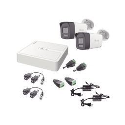 Kit DVR 4 Canales 1080P Hilook TURBOHD Audio Bidireccional HL-1080P-2B-TWA/2 Camaras Bala/C/Bocina/C/Microfono/2 Fuentes de Poder/Accesorios