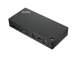 Docking station Lenovo 40AY0090US con conexión USB-C, incluye 3 puertos USB 3.1, 2 puertos USB 2.0, salida HDMI, 1 puerto RJ-45, 2 puertos DisplayPort. Color: Negro.