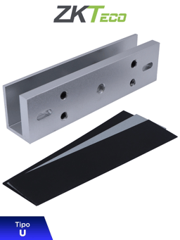 Soporte de Montaje ZKTeco LMB-180U Para Puertas de Vidrio Sin Marco/Tipo U/Aluminio Anodizado/Compatible Con Cerradura Magnetica LM120