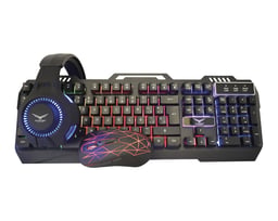 Kit Gamer Teclado, Mouse,Audifonos y Tapete Naceb NA-0925 Alambrico/ USB/ Iluminado/ Negro