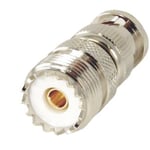 Adaptador en Linea Para 50 OHM RFB-1136, Conector BNC Macho-UHF Hembra (SO-239), Niquel/ Oro/ Delrin