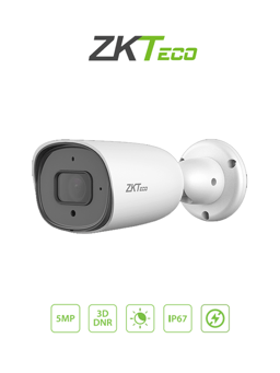 Camara IP Bullet ZKTeco BS-855P22C-S7-MI 5MPX/Lente 3.6MM/H.265/IR 30M/Deteccion Facial/Microfono Integrado/Carcasa Metalica/POE/IP67/P2P/ONVIF Profile
