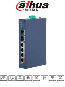 Switch POE Dahua DH-CHS4206-4ET-90 6 Puertos/Administrable/4 Ptos Downlink POE/2 Ptos Uplink SFP Gigabit/Hasta 120W/802.3AF & AT/1 Pto Hasta 90W/6.8 GBIT/S/8000 Entradas