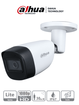 Cámara Bala Dahua DH-HAC-HFW1200CMN-A-0280B-S5 de 2 MP / 2.8 mm / Micrófono Integrado / 101 Grados de Apertura / Metálica / IR de 30 m / IP67 / Soporta CVI / CVBS / AHD / TVI