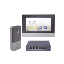 Kit Videoportero Hikvision DS-KIS603-P/S IP+Switch POE POE Estandar Con Llamada A APP de Smartphone (Hikconnect)/Apertura Con Tarjeta Mifare/Frente de Calle IP65