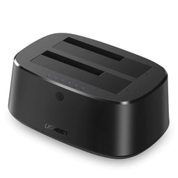 Base Para Disco Duro de Doble Bahia USB 3.0 Ugreen 50854, Soporta Discos SATA de 2.5" y 3.5", Con Adaptador de Corriente 12V3A/Cable USB 1M/Alta Velocidad