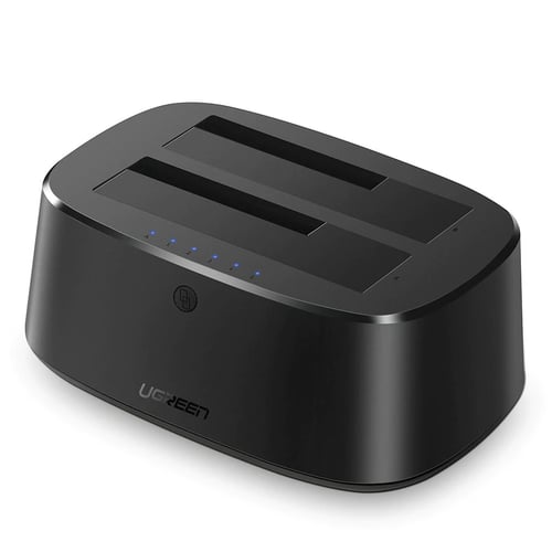 Base Para Disco Duro de Doble Bahia USB 3.0 Ugreen 50854, Soporta Discos SATA de 2.5" y 3.5", Con Adaptador de Corriente 12V3A/Cable USB 1M/Alta Velocidad