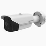 Camara Bala IP Dual Hikvision DS-2TD2617-6/PA 4MP/ Termica 6.2 MM/ 40 MTS IR/ Micro SD 32GB Incluida/ Exterior IP67/ POE/ Termometrica/ Deteccion de Temperatura/ Sirena y Luz Intermitente Integrada