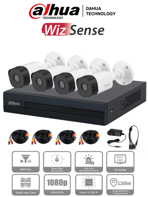 Kit de 4 Canales Dahua KITXVR1B04-I+4B1A21 2MP/ H.265+/ 4 Canales SMD Plus