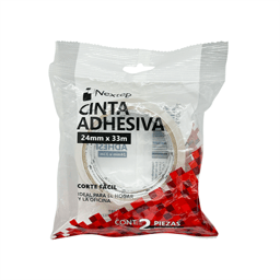 Paquete con 2 Piezas de Cintas Transparente Nextep NE-608T de 24 mm x 33 m/Corte Fácil/Uso General