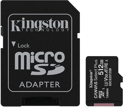 Memoria MicroSD 512GB Kingston SDCS2/512GB canvas select plus clase 10 con adaptador