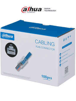 Caja Con 100 Plugs RJ45 CAT6 Dahua/DH-PFM976-631-PT/Chapado de Oro de 15 U"/Clasificacion de Resistencia al Fuego UL94V-2