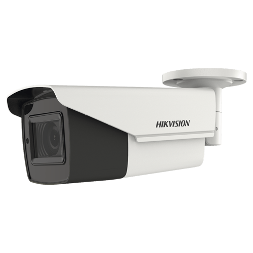 Cámara Bullet TURBOHD 4K (8 Megapixeles) / Lente Mot. 2.7 a 13.5 mm / IR EXIR Inteligente 80 mts / Exterior IP67 / Soporta 12 VCD & 24 VCA / dWDR, DS-2CE19U1T-AIT3ZF