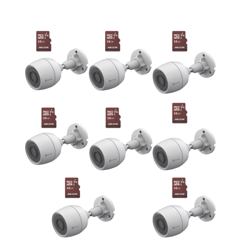Kit de Camaras WIFI Ezviz CS-H3C/KM8, Incluye 8 Piezas CS-H3C y 8 Piezas HS-TF-E1/32G/ Deteccion de Movimiento