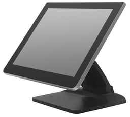 Monitor de 15 pulgadas de la marca EC Line, modelo EC-FS-1538-TS, con panel táctil capacitivo y conexiones USB y HDMI. El color del monitor es negro.