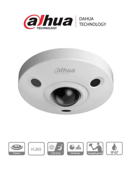 Camara IP Fisheye Dahua IPC-EBW8630N 6MP/ Lente 1.7MM/ ?360/ IR 10 MTS/ IA WizMind/ Mapa de Calor/ POE/ DWDR/ H.265/ IP67/ IK10/ E&S Alarma/ E&S Audio