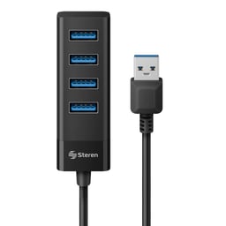 Hub USB 3.0 Steren USB-5234 de 4 Puertos/Cable 12.5CM/5000MBS/Negro