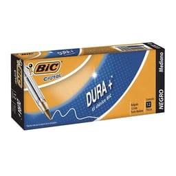 Bolígrafo BIC Cristal Dura+ Punto Mediano 1.0mm Color Negro C/12 Pzas
