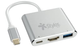 Hub 3 en 1 Stylos STCBHUB31S/USB C/HDMI/USB 3.0/Color Gris