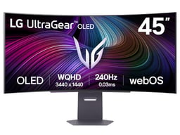 Monitor 45" LG UltraGear OLED/Curvo/USB-C/HDMI/DP/3440X1440/G-SYNC/FreeSync/240Hz/Bocinas Integradas/Negro/45GX90SA-B