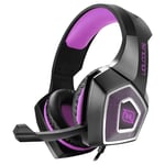 Diadema Audifono Con Microfono Necnon, Alambrico 3.5MM, Color Negro-Morado, NPAGDR13VI