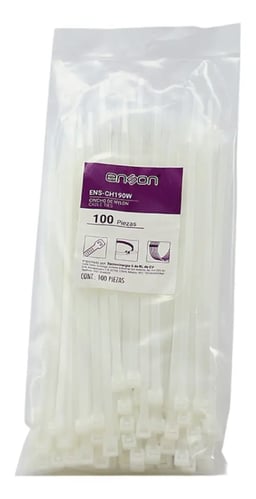 100 Piezas De Cinchos 4.8X190MM ENSON Color Natural ENS-CH190W