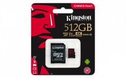 Memoria MicroSD Kingston Canvas React 512GB MicroSDhc Uhs-I Clase 10 con Adaptador