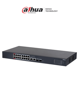 Switch Poe Dahua DH-CS4220-16GT-135/16 Puertos Gigabit/2 Puertos SFP/Administrable/Poe Inteligente/Puerto Rojo de 90W/135W Totales/Poe Watchdog/Switching 40GBPS/Proteccion de Descargas/Plataforma Dolynk Care