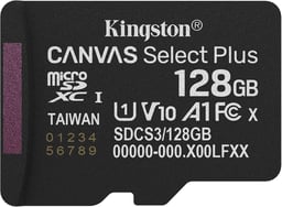 Memoria MicroSDXC KINGSTON CANVAS SELECT PLUS SDCS3/128GBSP, 128GB, UHS-I, CLASE 10, U1, V10, A1, SIN ADAPTADOR