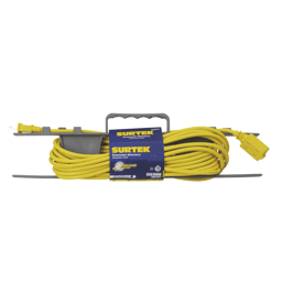 Extension Electrica de Uso Rudo Surtek SYS-136041 4 Metros Clavija 2 Patas con 3 Salidas Color Amarilla