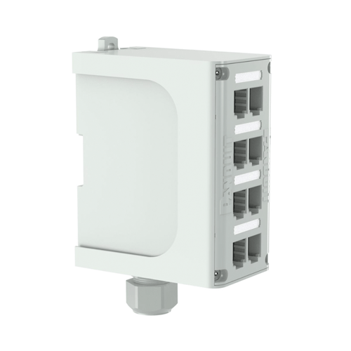 Panel de Parcheo Modular para Fibra Optica Panduit FDME8RG de Instalacion en Riel Din Estandar de 35MM, 8 Puertos Mini-Com, Color Gris