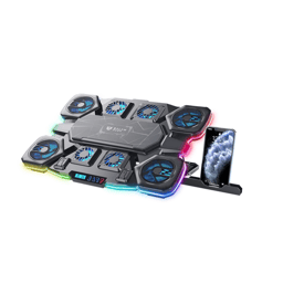 Base Enfriadora Para Laptop 17" / Balam Rush Eolox Cryotech EF780 ABS / 8 Ventiladores 70mm / 2 Puertos USB / Soporte Para Celular / 6 Niveles De Ajuste / RGB / Color Negro / BR-941112